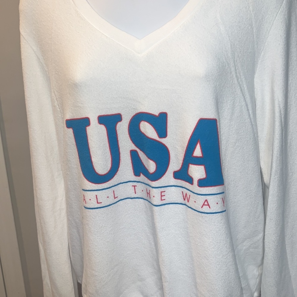NWT women’s Wildfox long sleeved white sweatshirt, says USA all the way,…,sz M